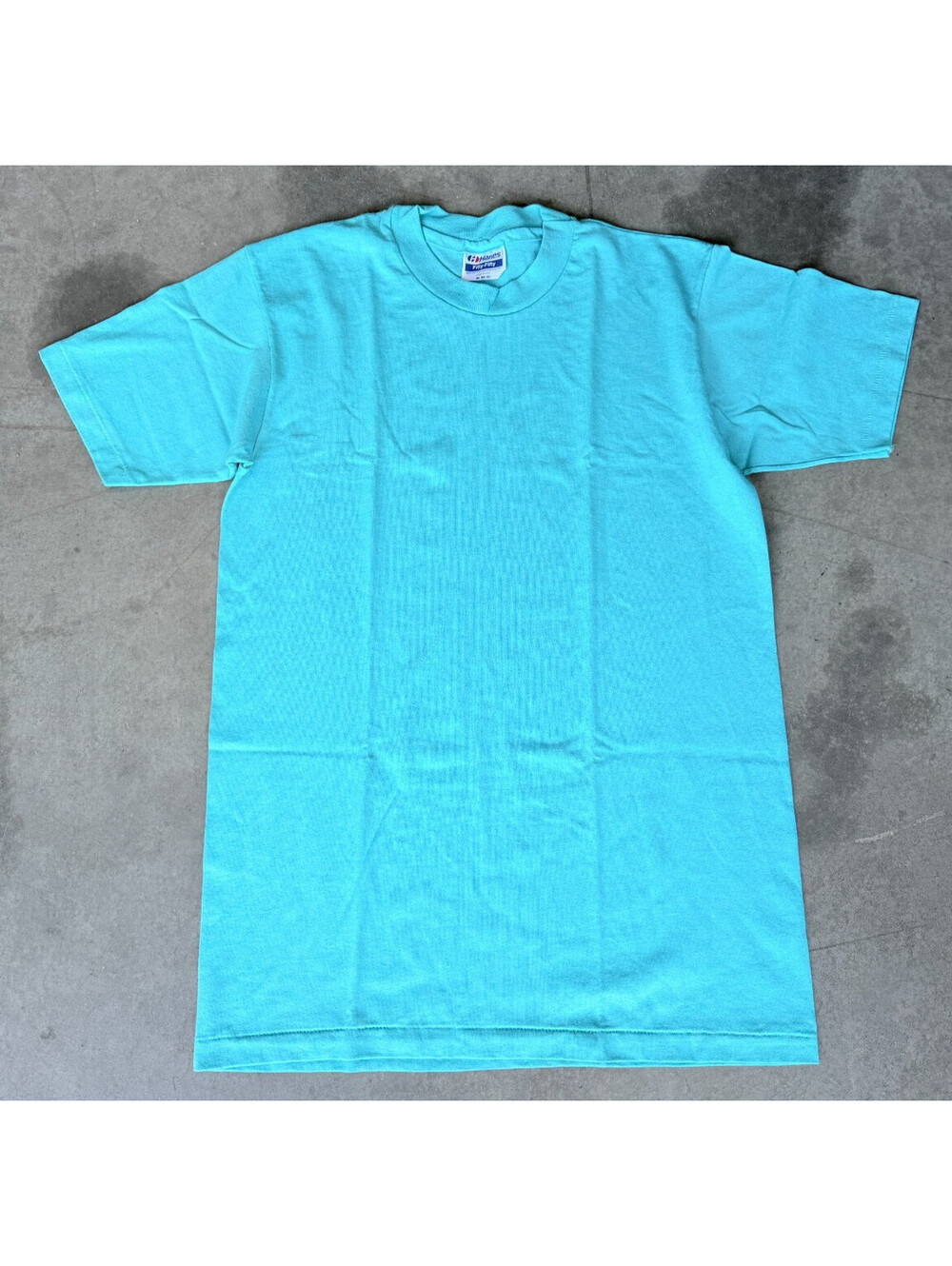 VTG Mens Sz Medium HANES Heavyweight 50/50 Teal T Shirt Short Sleeve